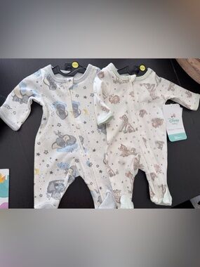 Disney Baby Neutral Footed One-Piece Set with Dumbo & Bambi Prints